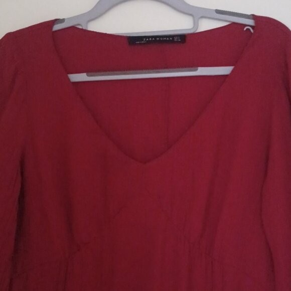 Zara V-Neck Red Mini Dress Women's Medium M - Picture 2 of 7